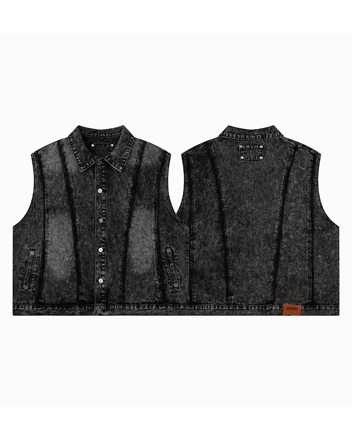 Dark Washed Button Pocket Sleeveless New Denim Vest