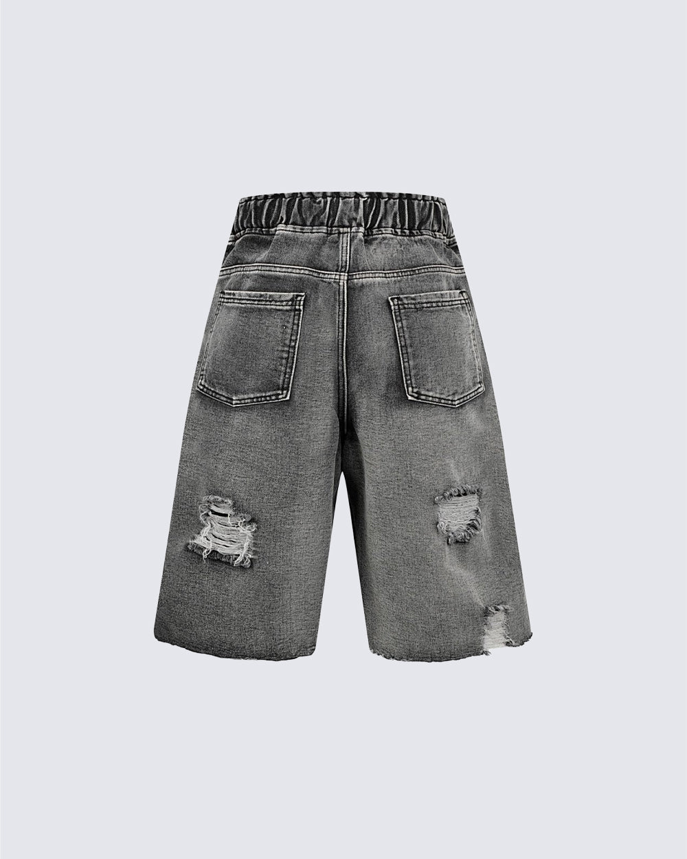 Grunge Drawstring Pocket Distressed Wide Denim Shorts