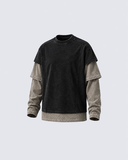 GRYFT Grunge Distressed Patchwork Layered Tee