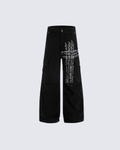 Cross Letter Print Wide-Leg Cargo Pants