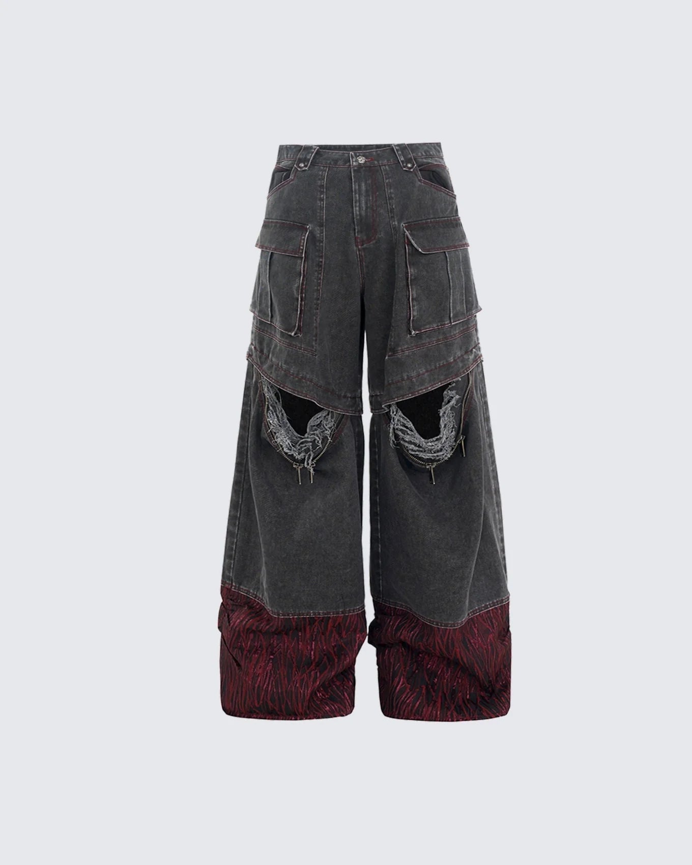 Vortex Racer-Edgy Denim Cargo Pants with Distressed Detail