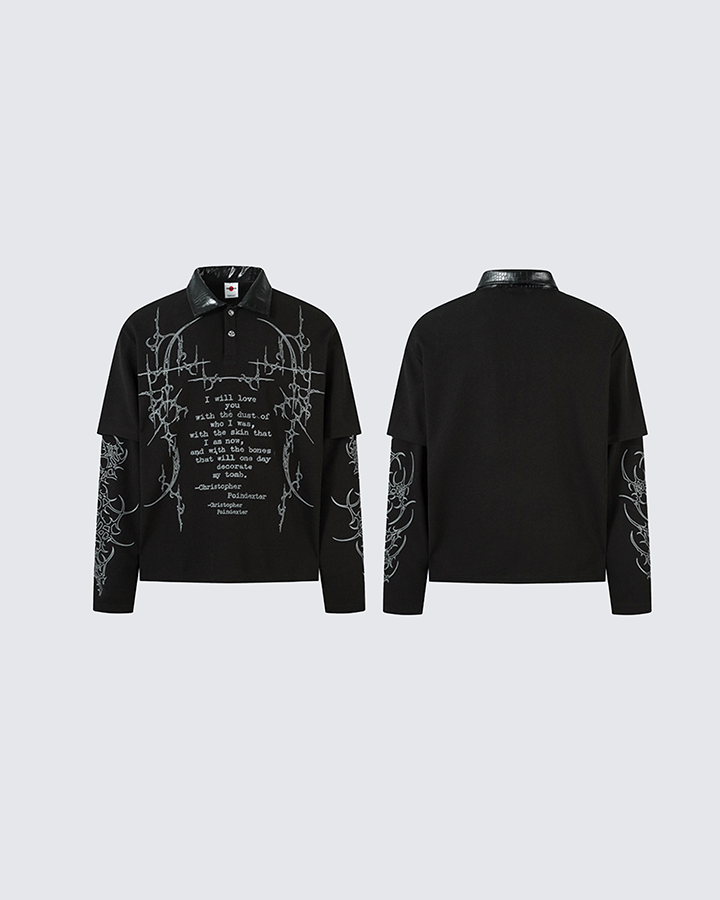 Gothic Double Sleeve Polo with Barbed Quote Print