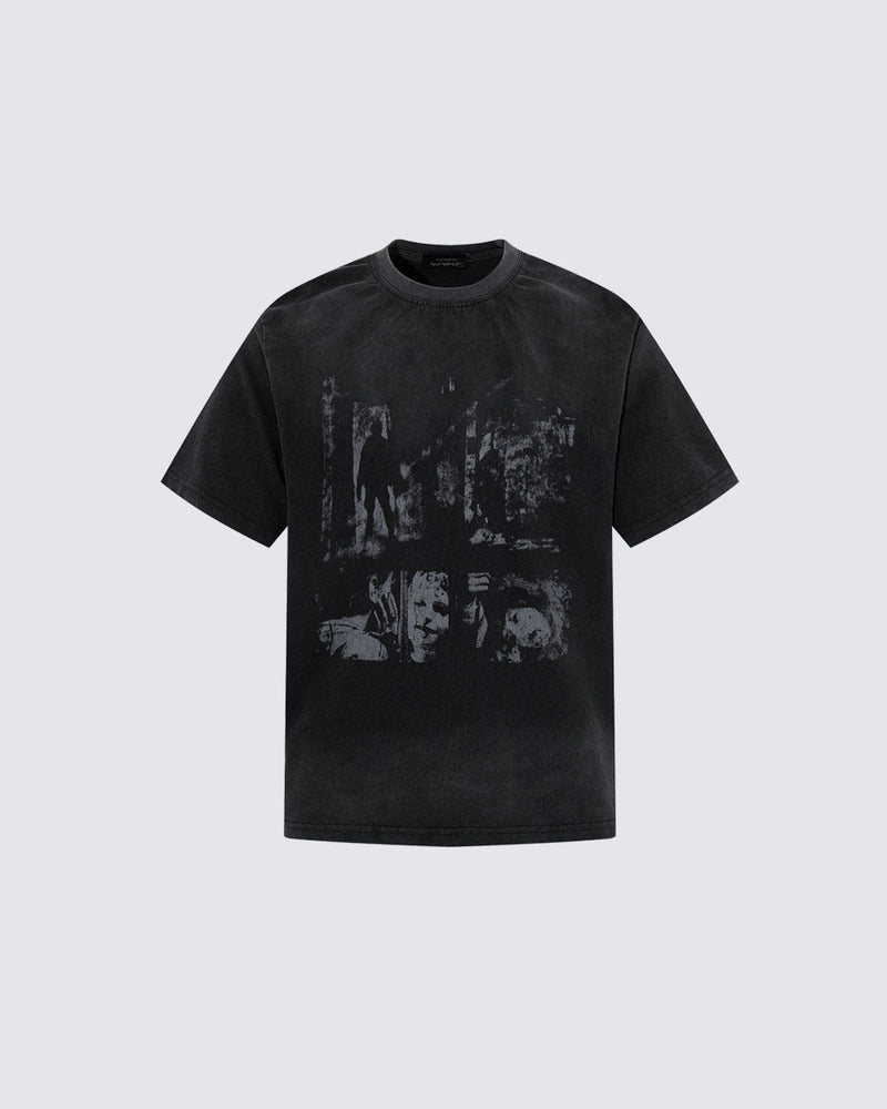 Distressed Black Graphic Print T-shirt