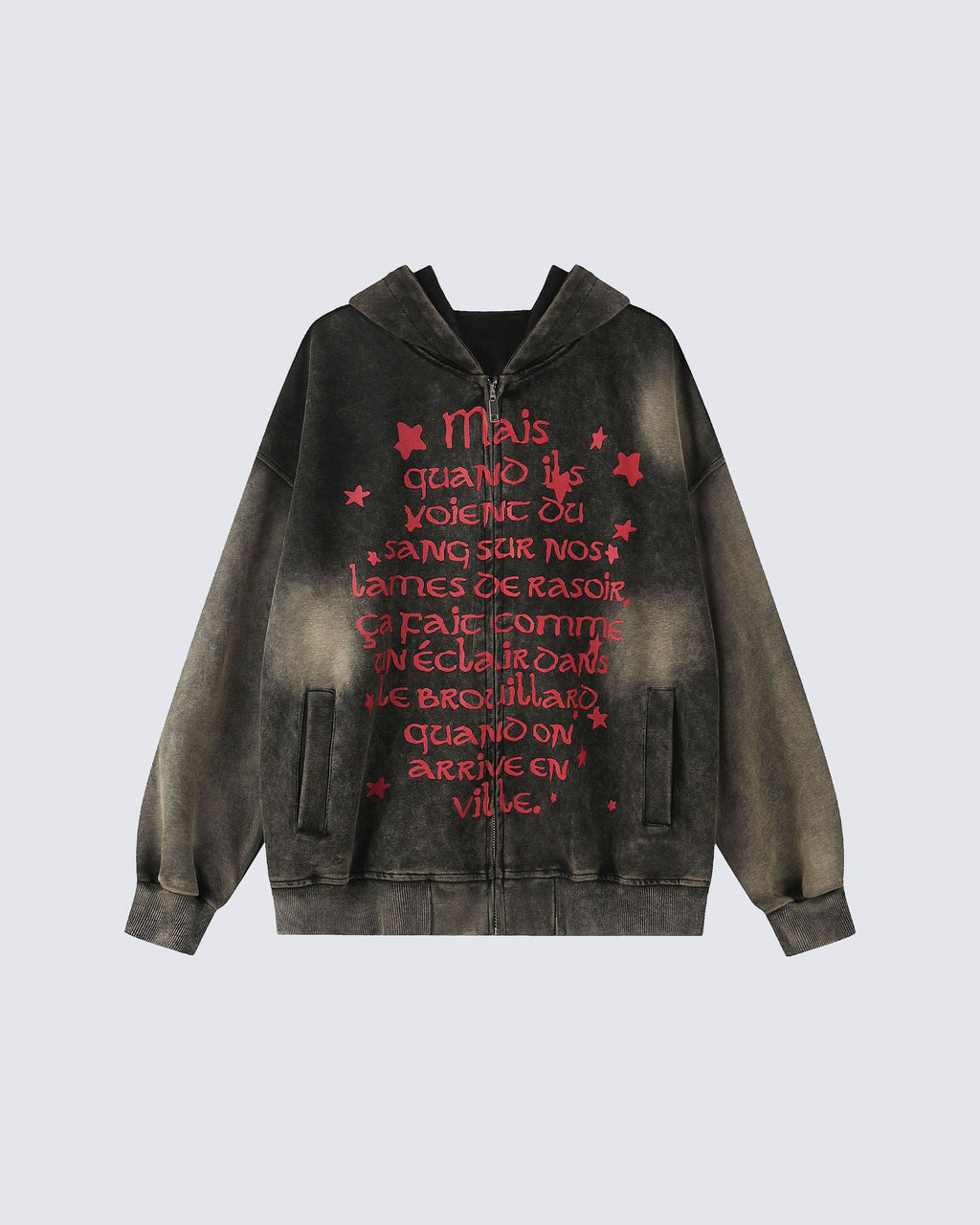 GRYFT Vintage Washed Red Script Zip Hoodie