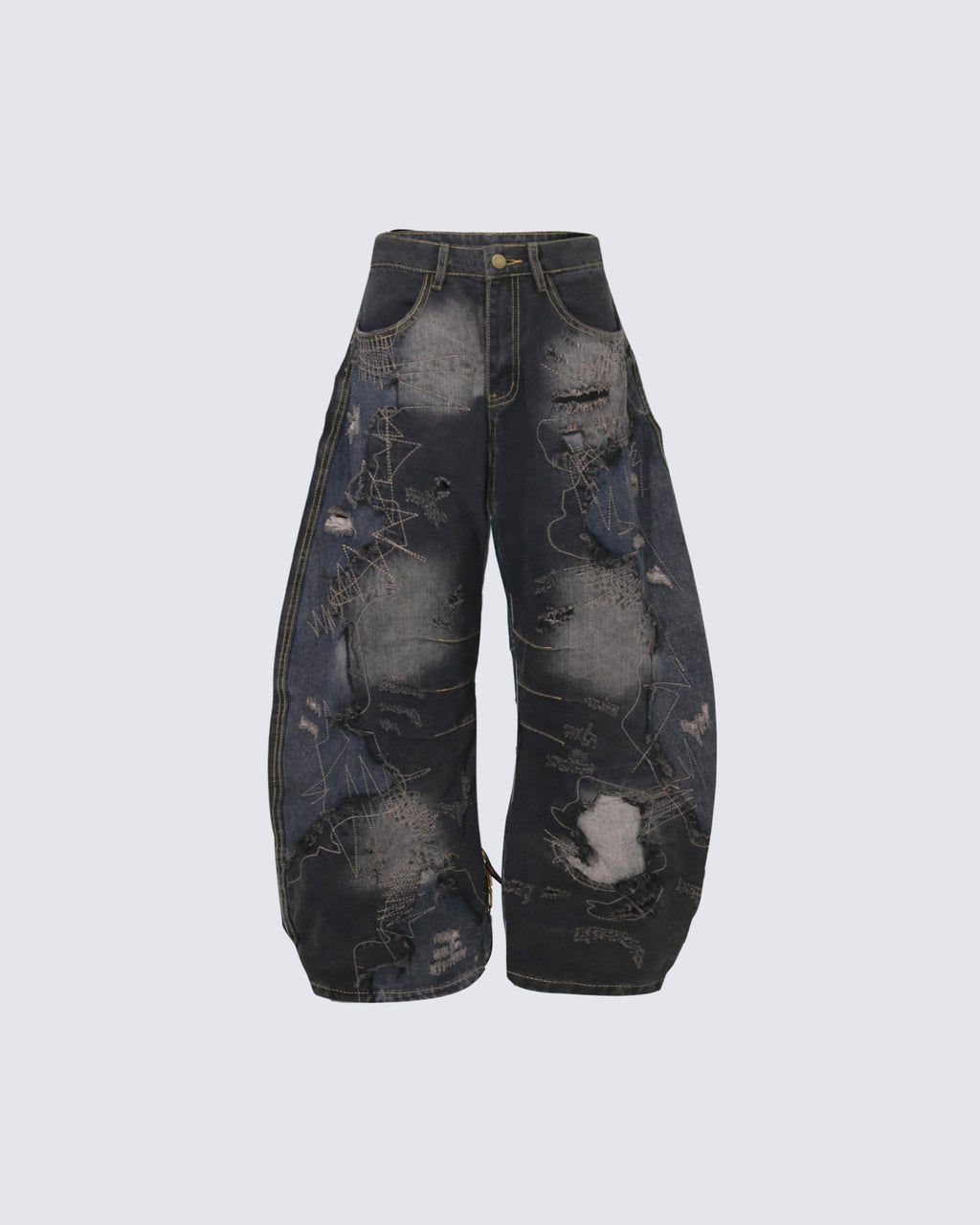 Deconstructed Washed Patchwork Blade-Cut Jeans