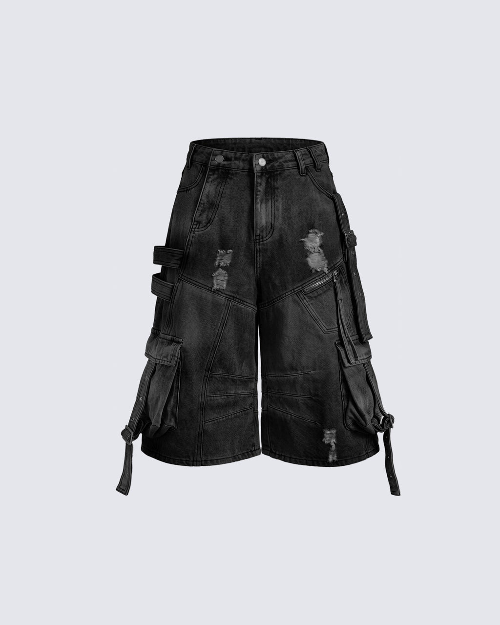 Dark Distressed Street Style Workwear Capri Pants