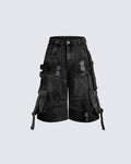 Dark Distressed Street Style Workwear Capri Pants