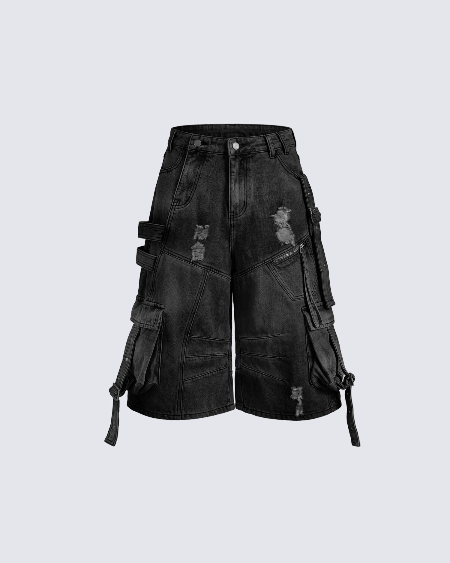 Dark Distressed Street Style Workwear Capri Pants
