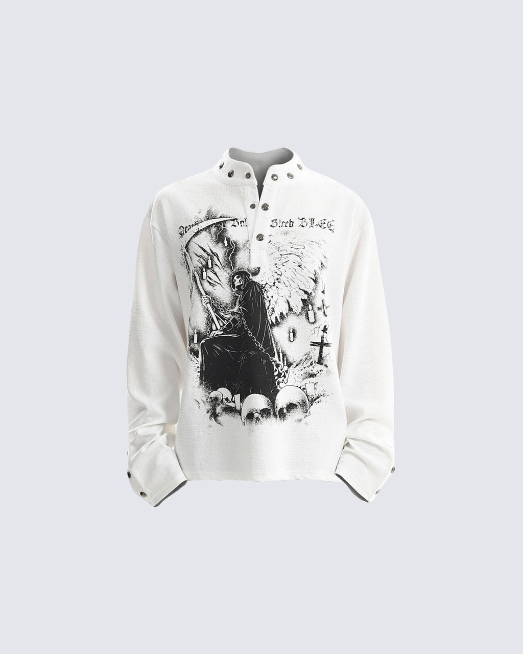 Street Printed Stand Collar Long Sleeve Polo Shirt