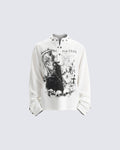 Street Printed Stand Collar Long Sleeve Polo Shirt