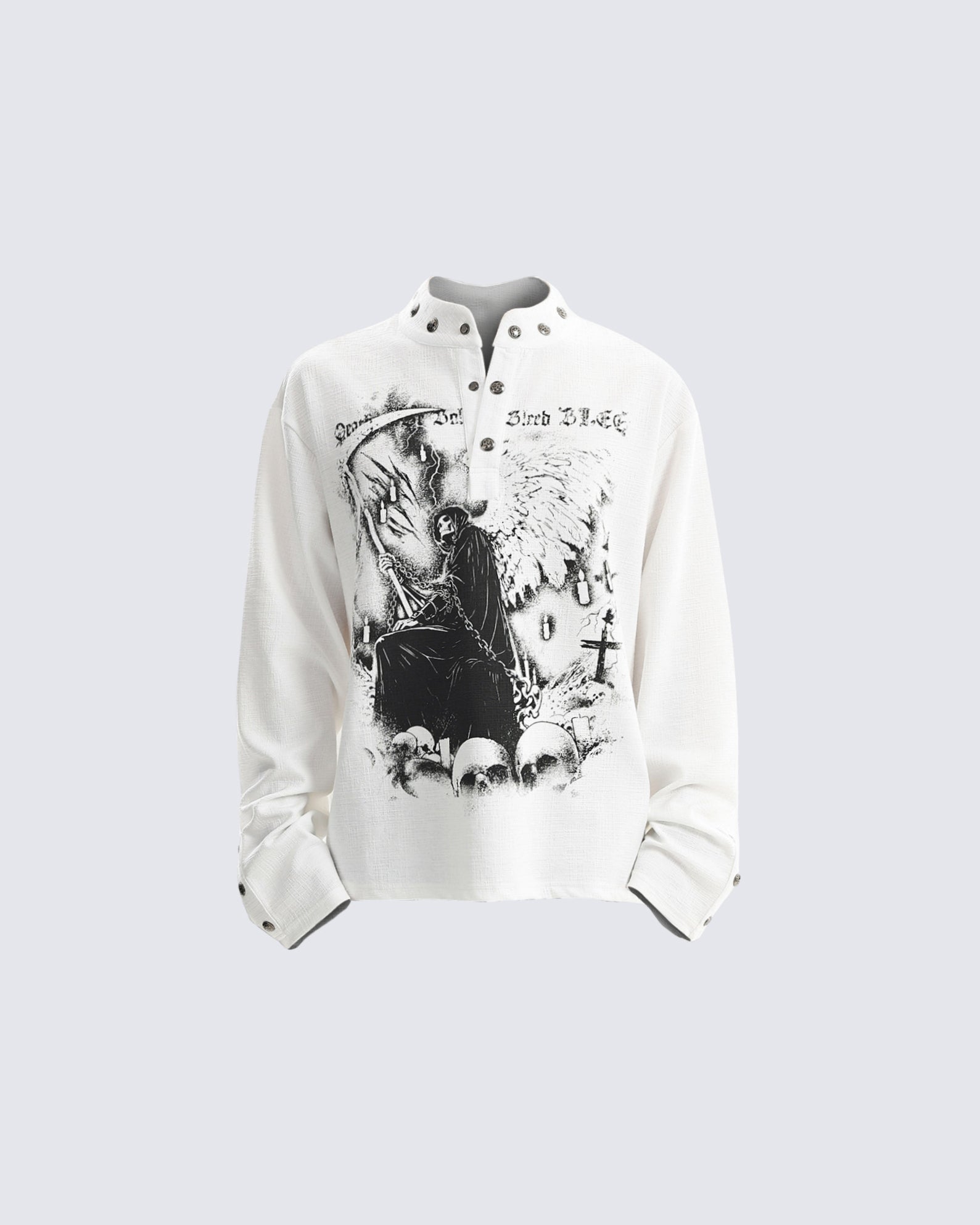 Street Printed Stand Collar Long Sleeve Polo Shirt
