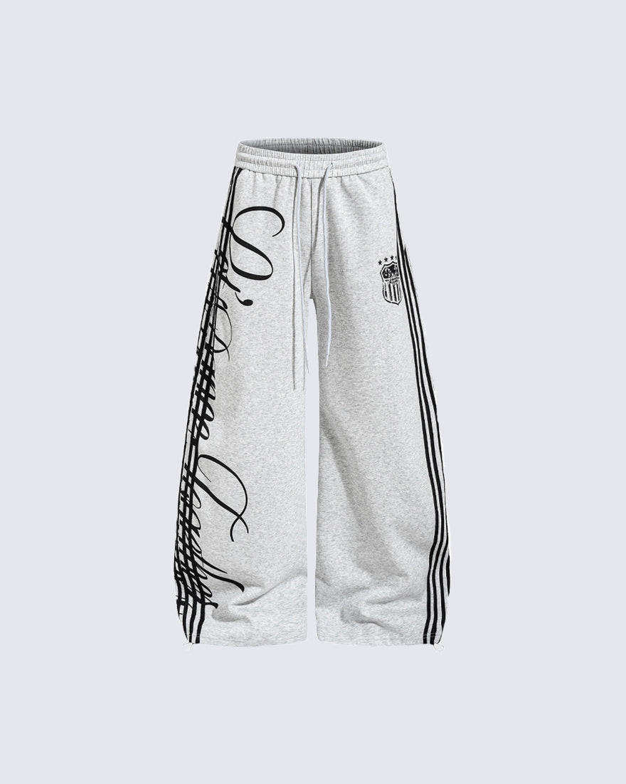 Curved Script Stripe Wide-Leg Sweatpants