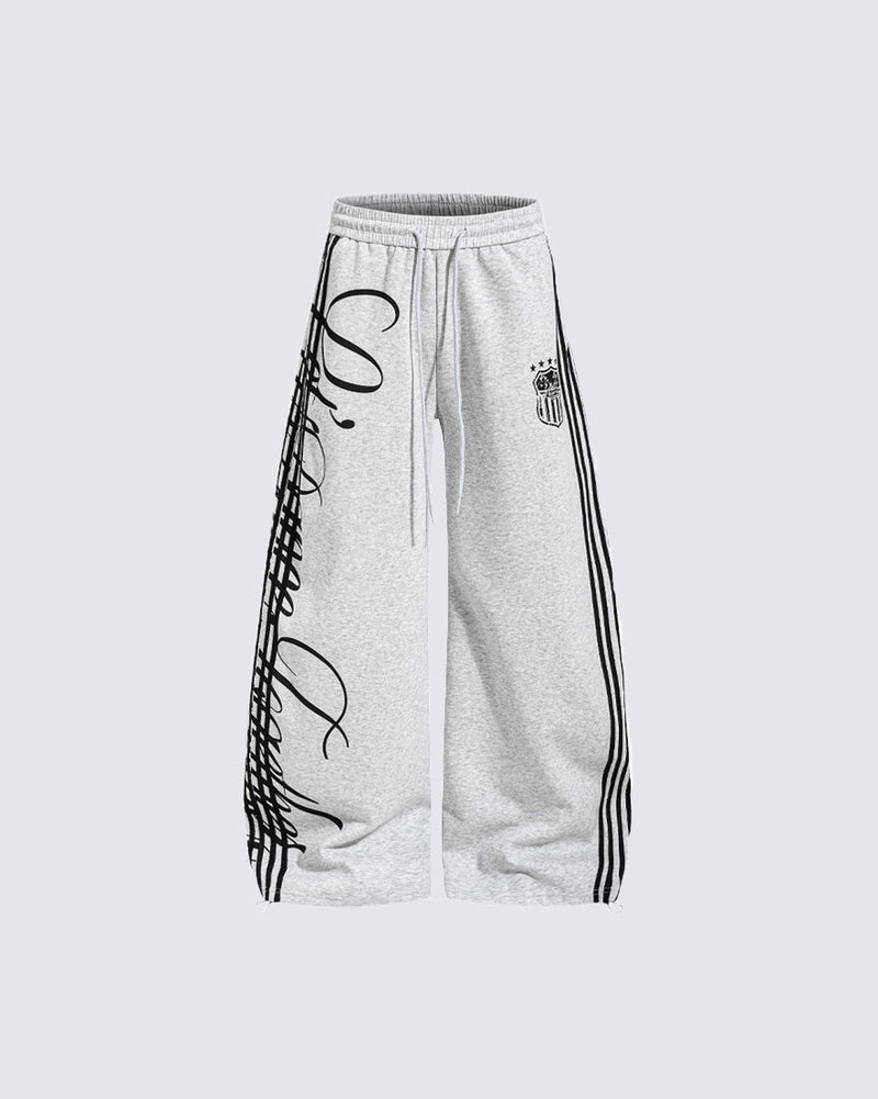 Curved Script Stripe Wide-Leg Sweatpants