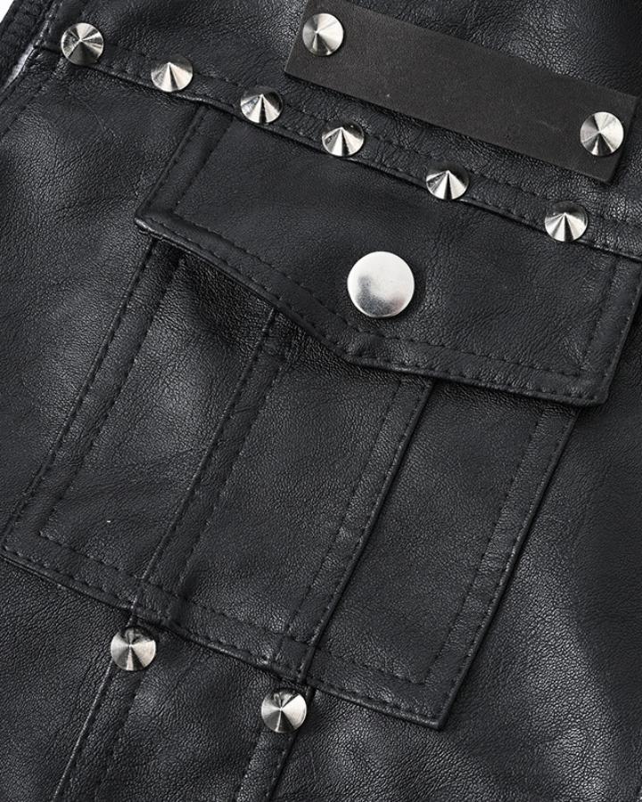 Collared Punk Vest With Rivets Motorbike Style