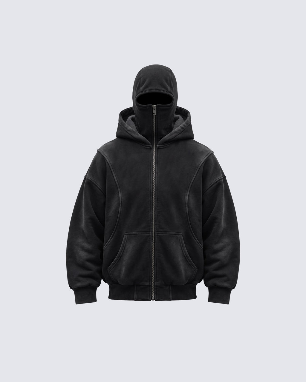 GRYFT Vintage Washed Balaclava Double Layer Zip-Up Hoodie
