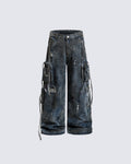 Paint Splatter Cargo Wide Leg Denim Pants