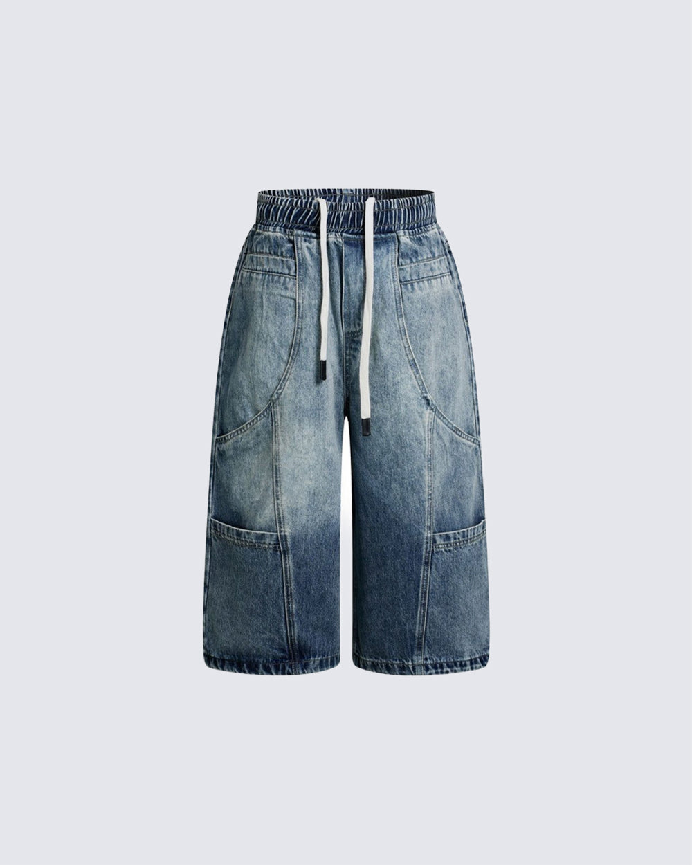 High Street Drawstring New Panel Cropped Denim Pants