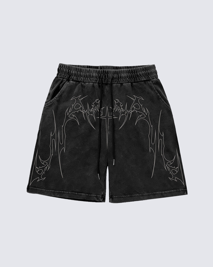 Vintage Distressed Graphic Print Shorts