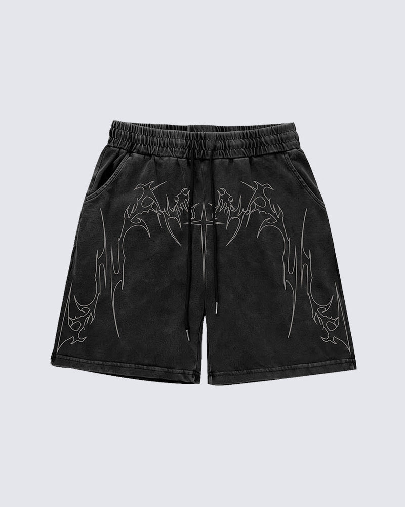 Vintage Distressed Graphic Print Shorts