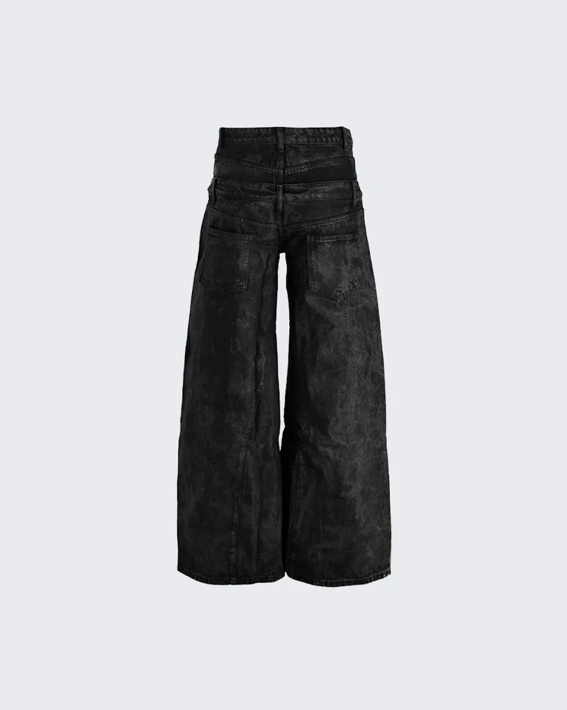 New Red Acid Wash Gothic Wide Leg Jeans