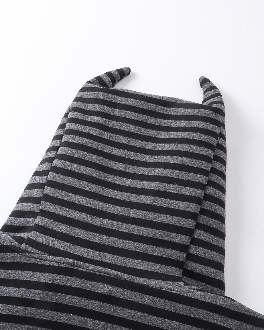 Devil-Horn Striped Hooded Jacket