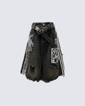 Distressed Gothic Graphic Denim Shorts（ Belt included )