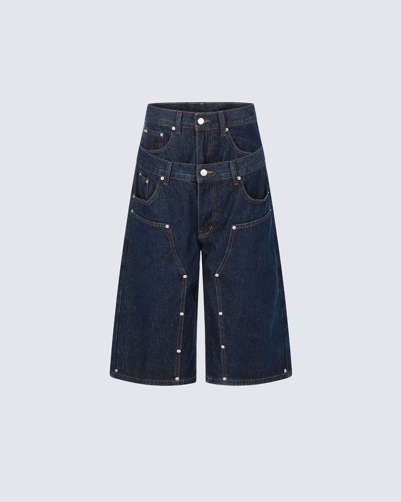 Layered Pocket Denim Shorts
