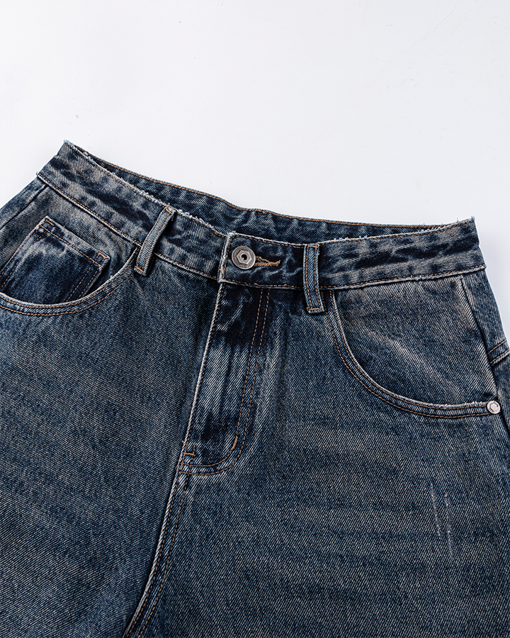 Retro Curved Blade Wide-Leg Denim Pants