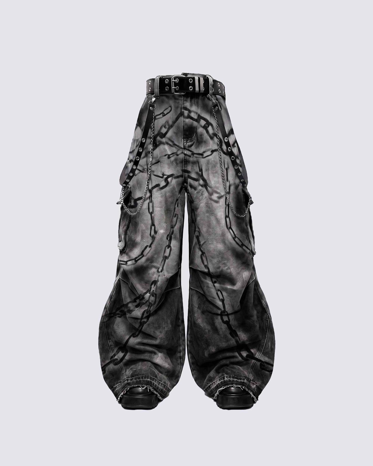 GRYFT SYMBIOTE Chain-Graphic Distressed Cargo Pants