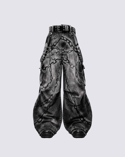 GRYFT SYMBIOTE Chain-Graphic Distressed Cargo Pants