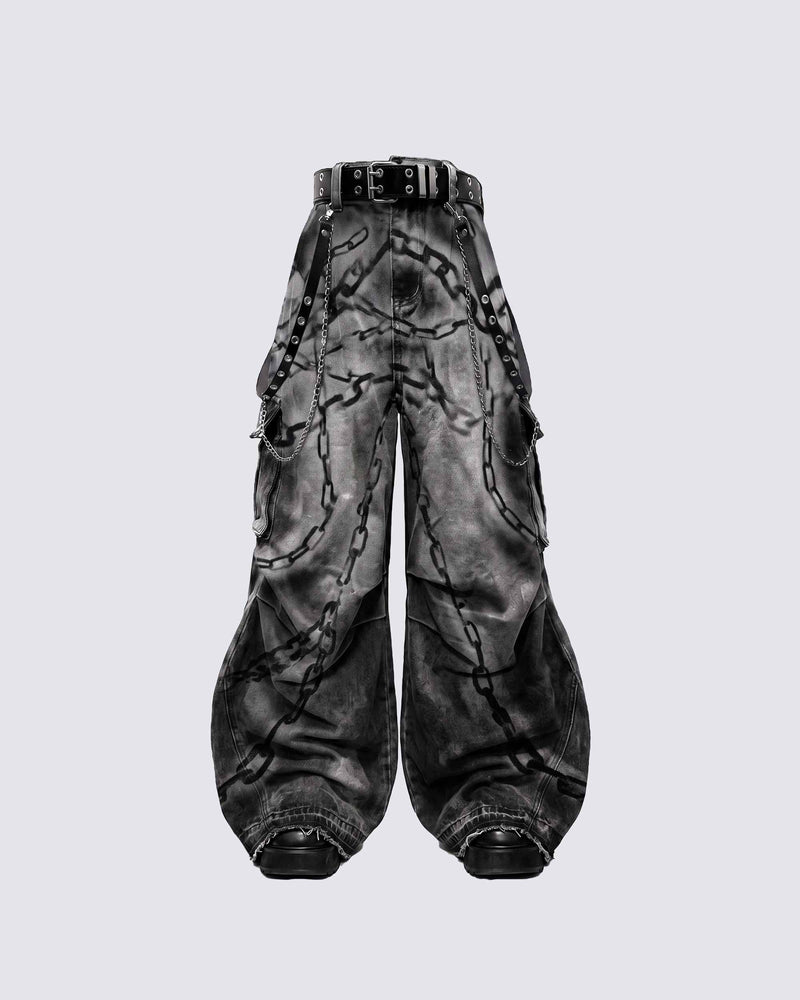GRYFT SYMBIOTE Chain-Graphic Distressed Cargo Pants
