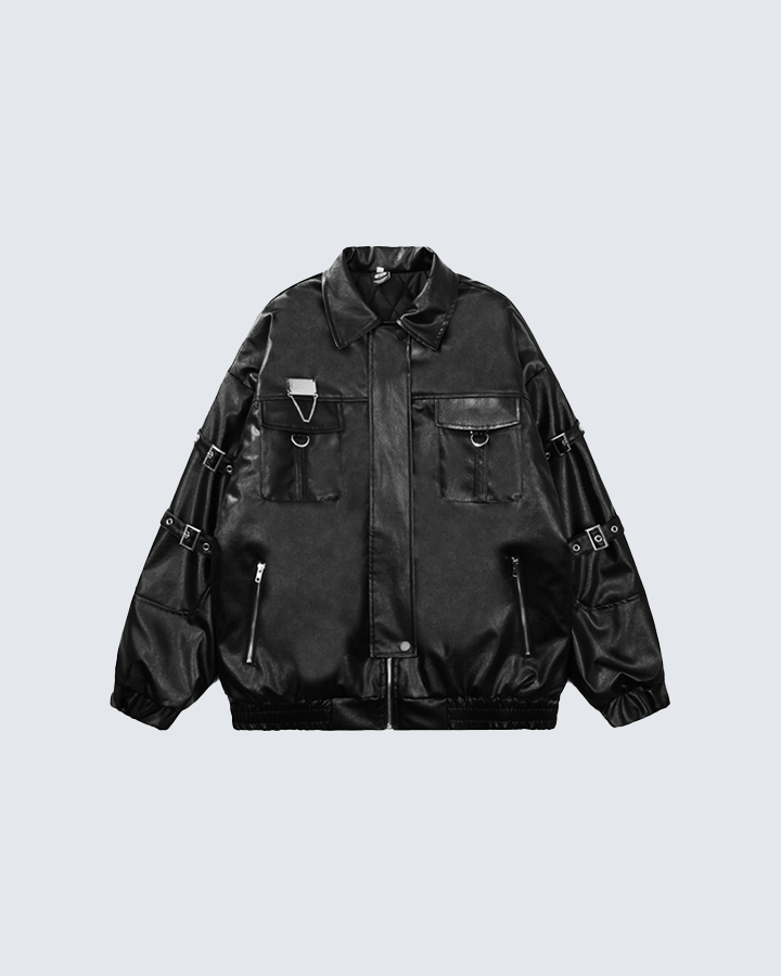 Vintage Lapel Biker Leather Jacket