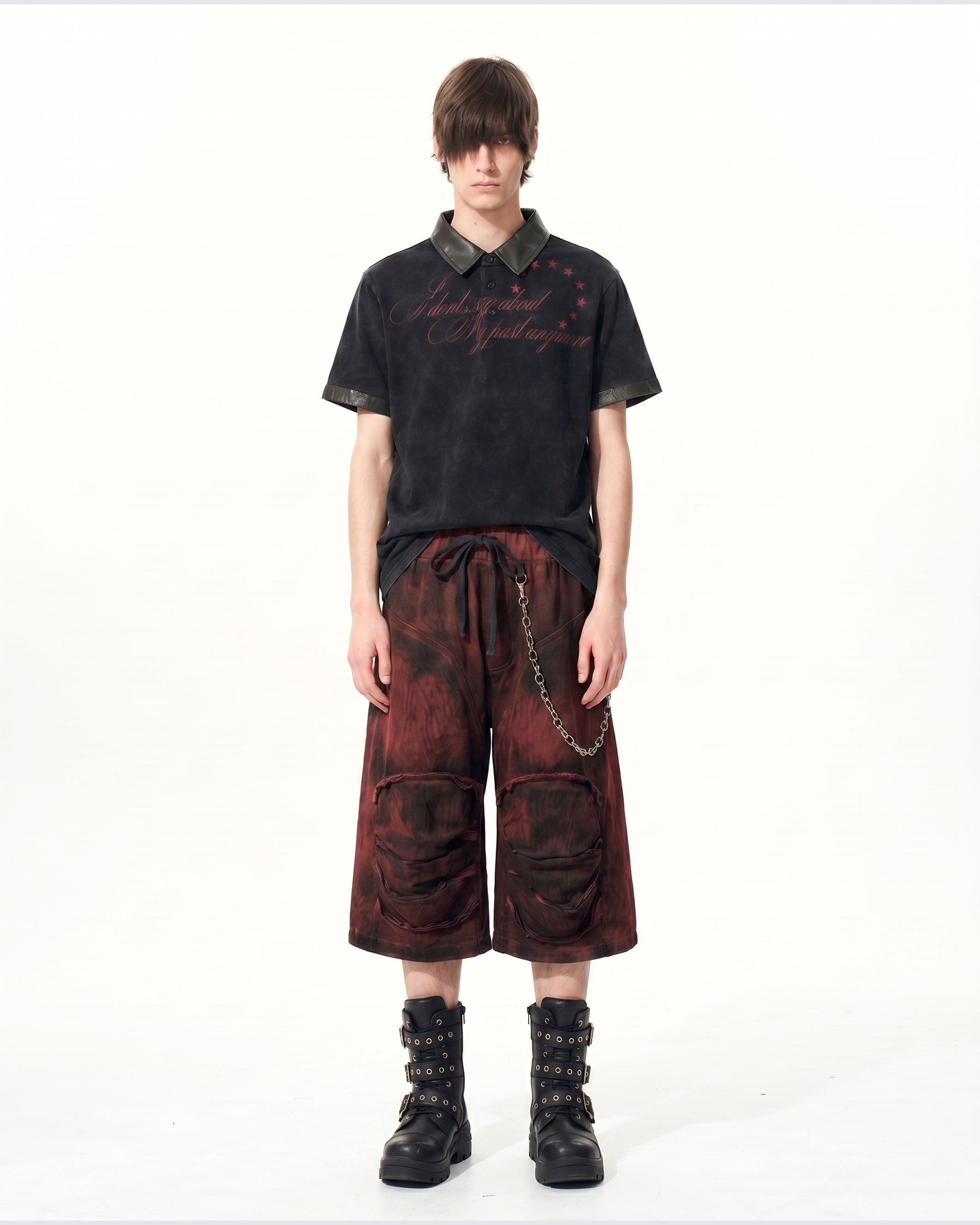 GRYFT -New Vintage Washed Letter Print Polo Shirt