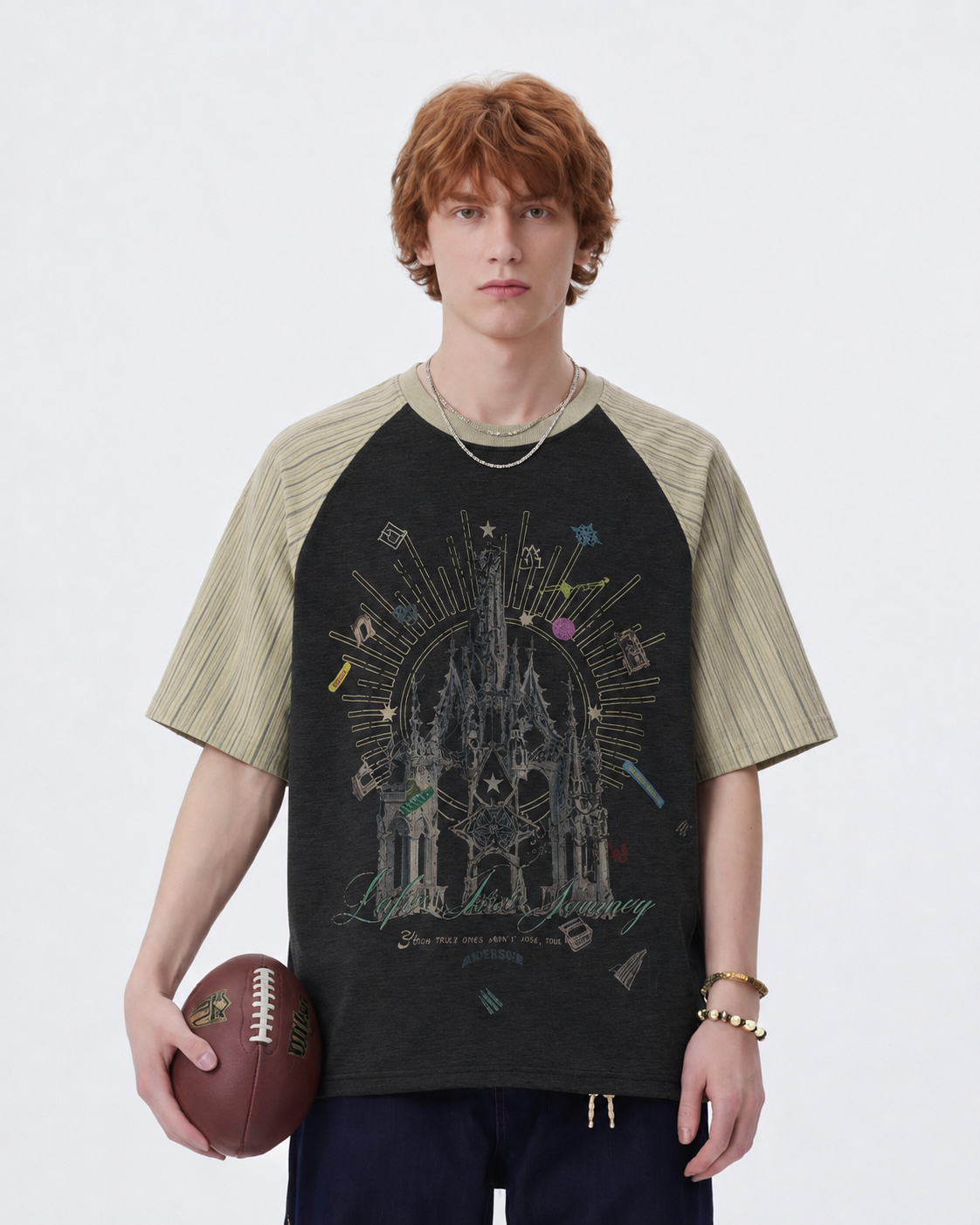 GRYFT Gothic Cathedral Graphic Raglan Short-Sleeve T-Shirt