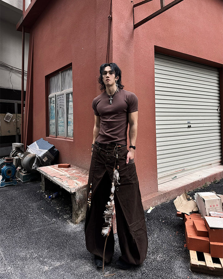 Deconstructed Double-Layer Panel Pants