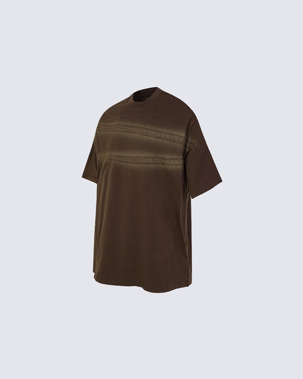 New Dark Gothic Lace Stripe Washed Boxy Tee
