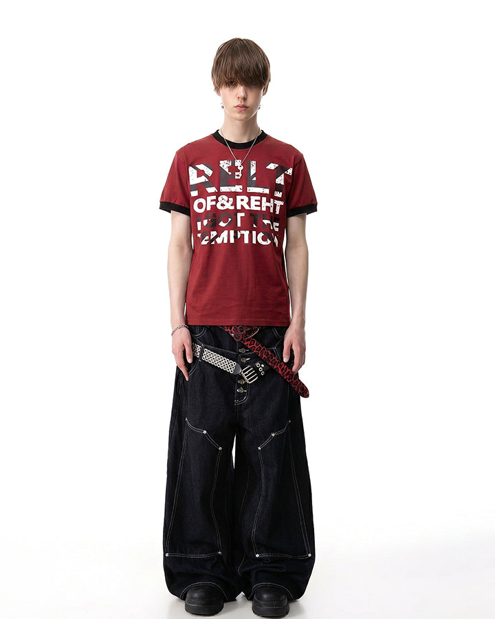 American Vintage Contrast Ringer Graphic T-Shirt New