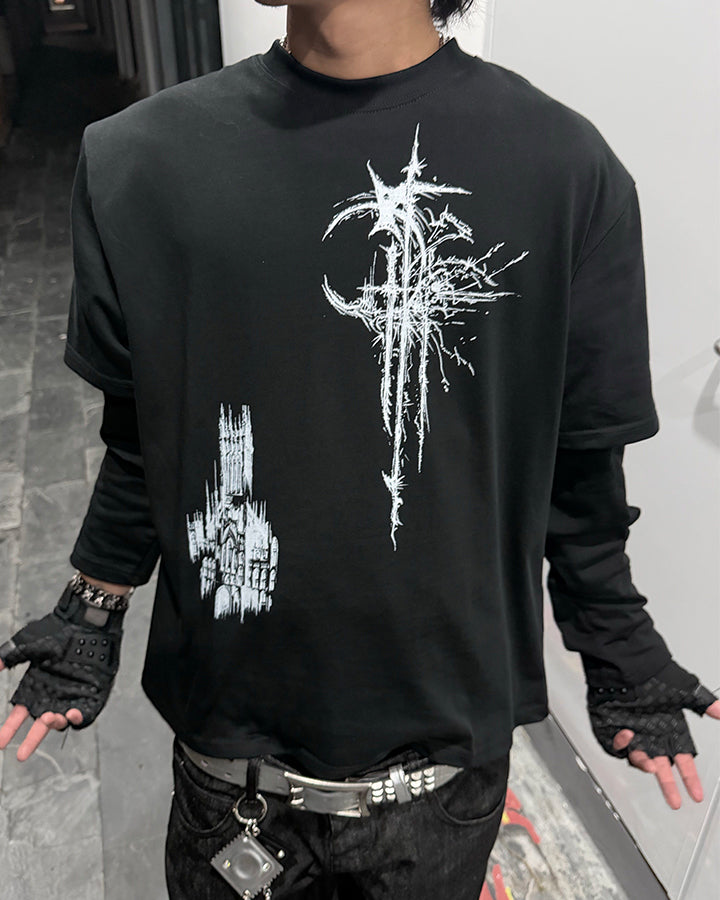 GRYFT Gothic Layered Graphic Long Sleeve T-Shirt
