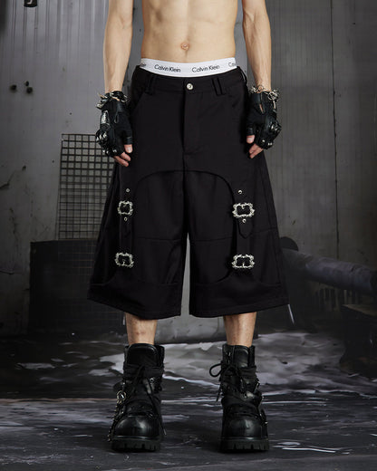 Dark Avant Garde Deconstructed Metal Buckle Suit Shorts