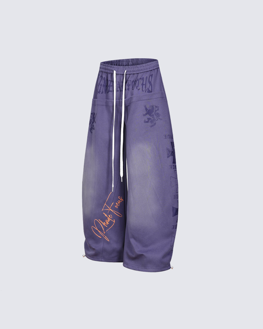 Black Gothic Letter Print Wide-Leg Sweatpants