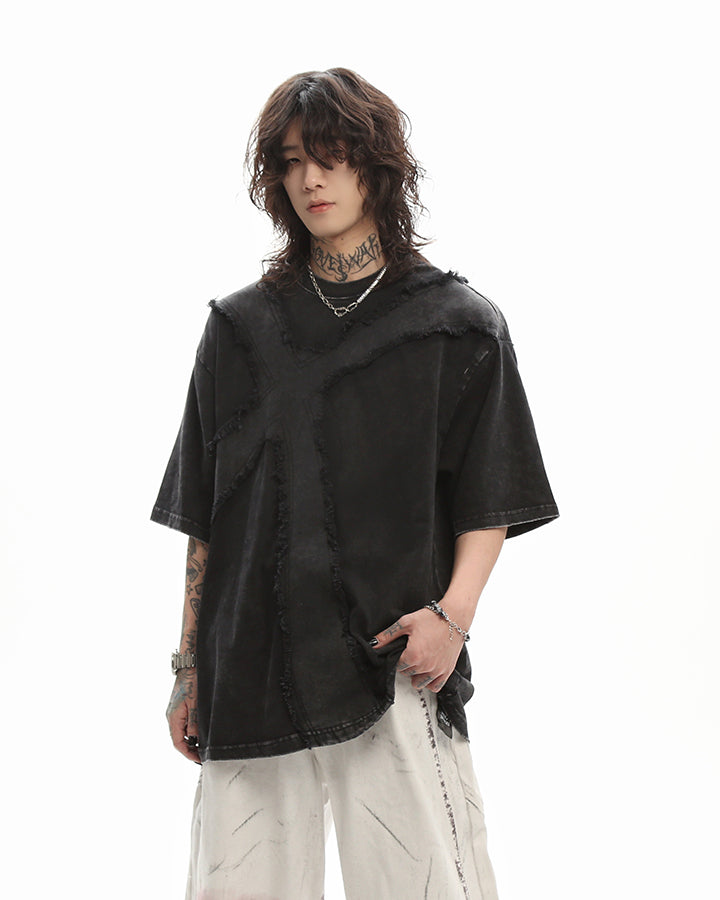 New Vintage Gothic Frayed Cross Graphic T-Shirt