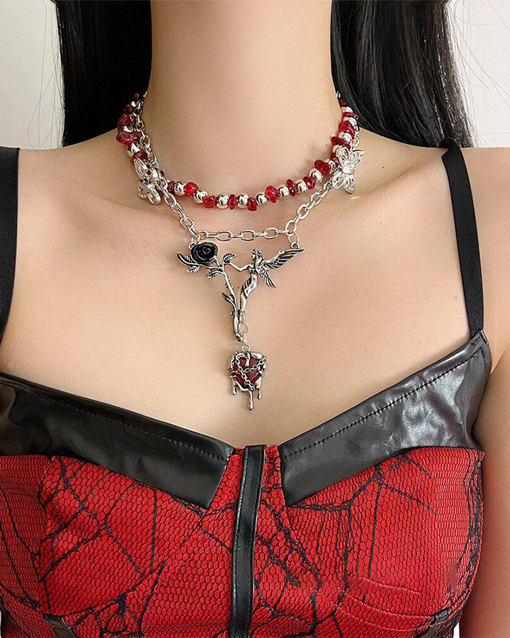 Subculture Flower Pendant Beaded Necklace