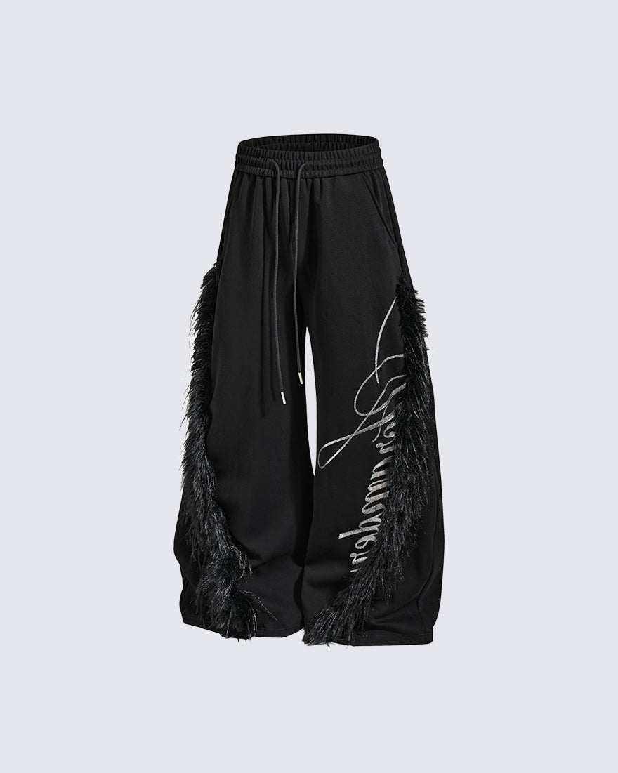 GRYFT Gothic Fringe Embroidered Wide Leg Pants