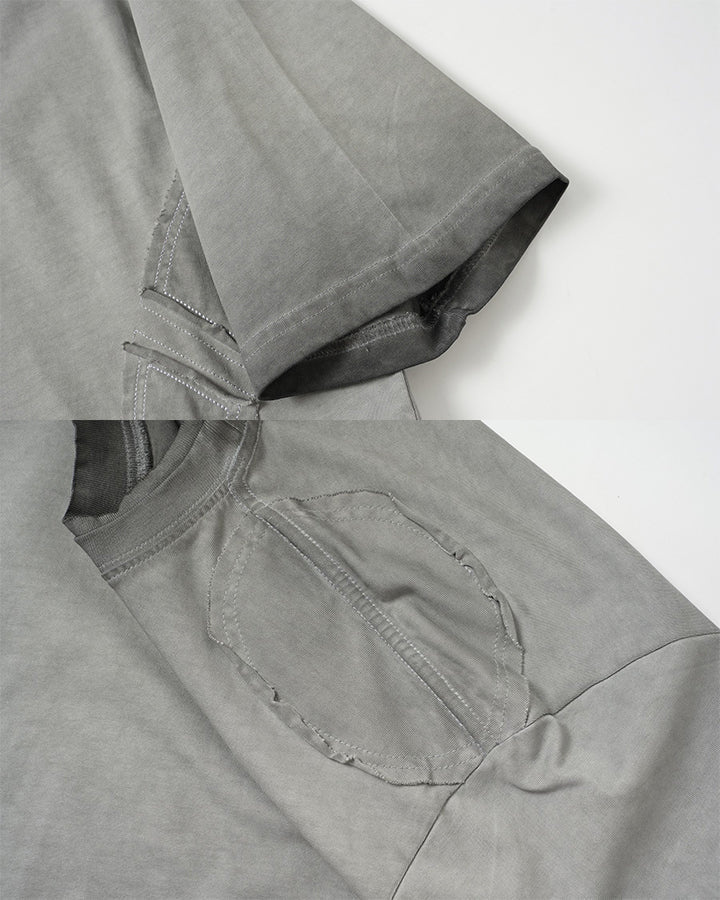 Grunge Washed Raw Edge Patchwork Boxy Tee New