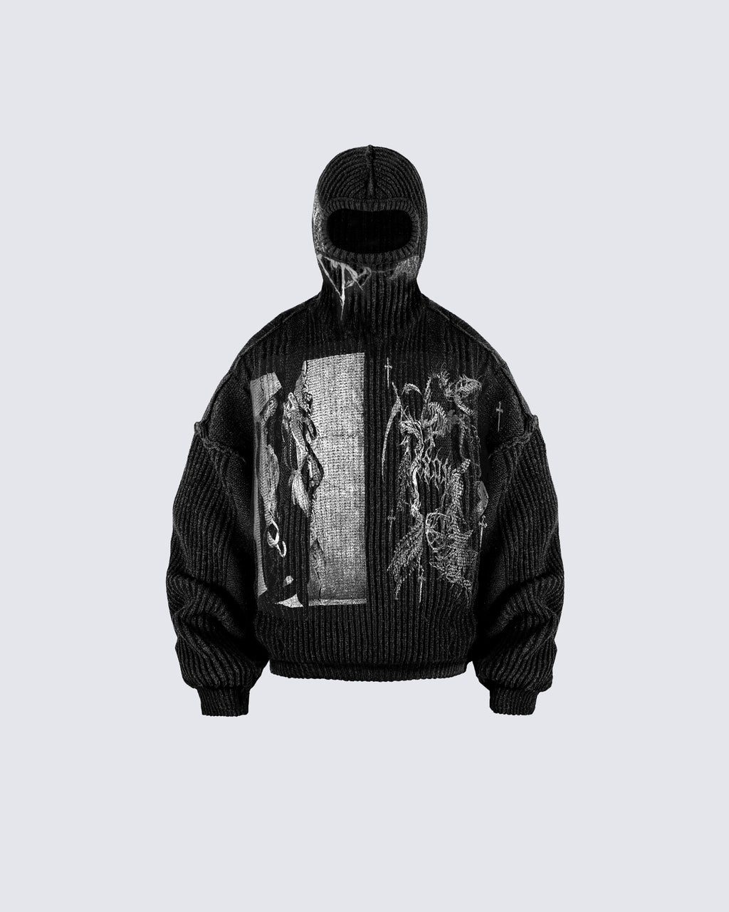 Punk Graphic Distressed Knit Hoodie