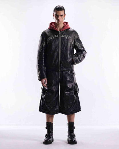 GRYFT RED RUST Series | Vintage Leather Hooded Bomber Jacket