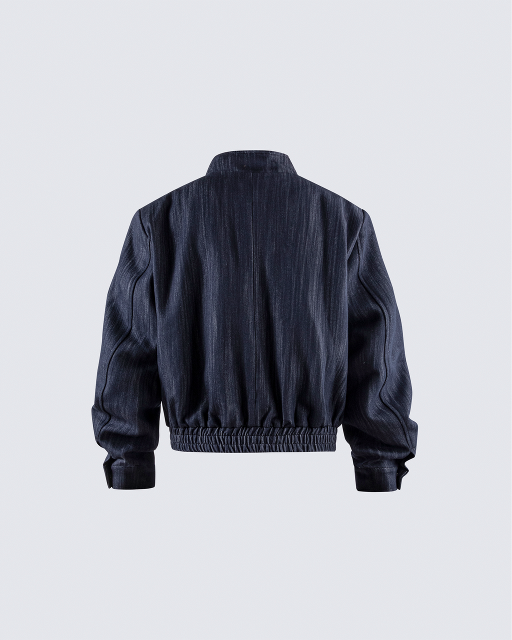 Denim Stand Collar Zip-Up Jacket