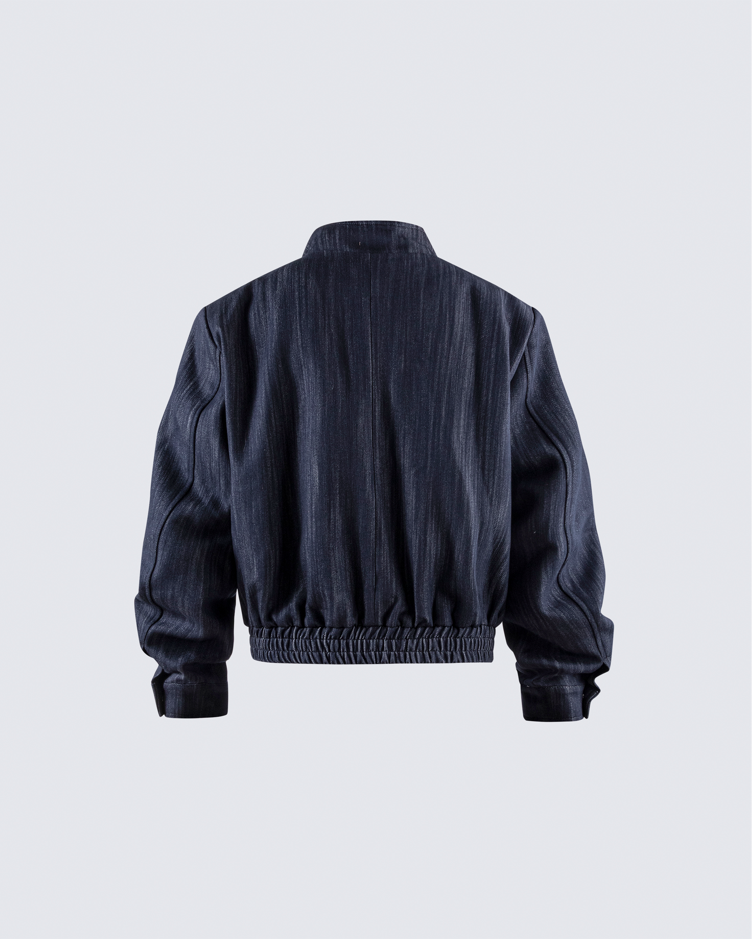 Denim Stand Collar Zip-Up Jacket