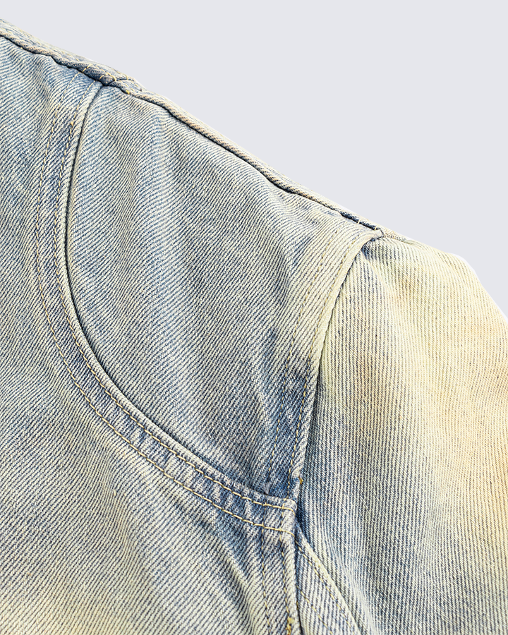 Vintage Wash Denim Jacket with Zipper Pockets