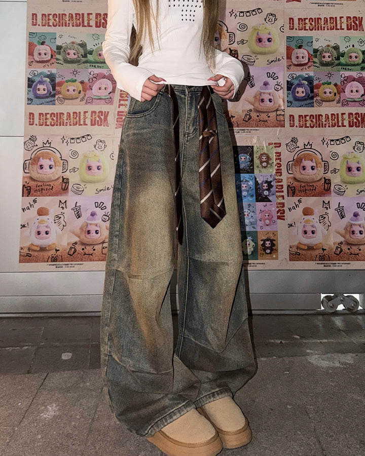 Tie Detail Wide Leg Denim Pants